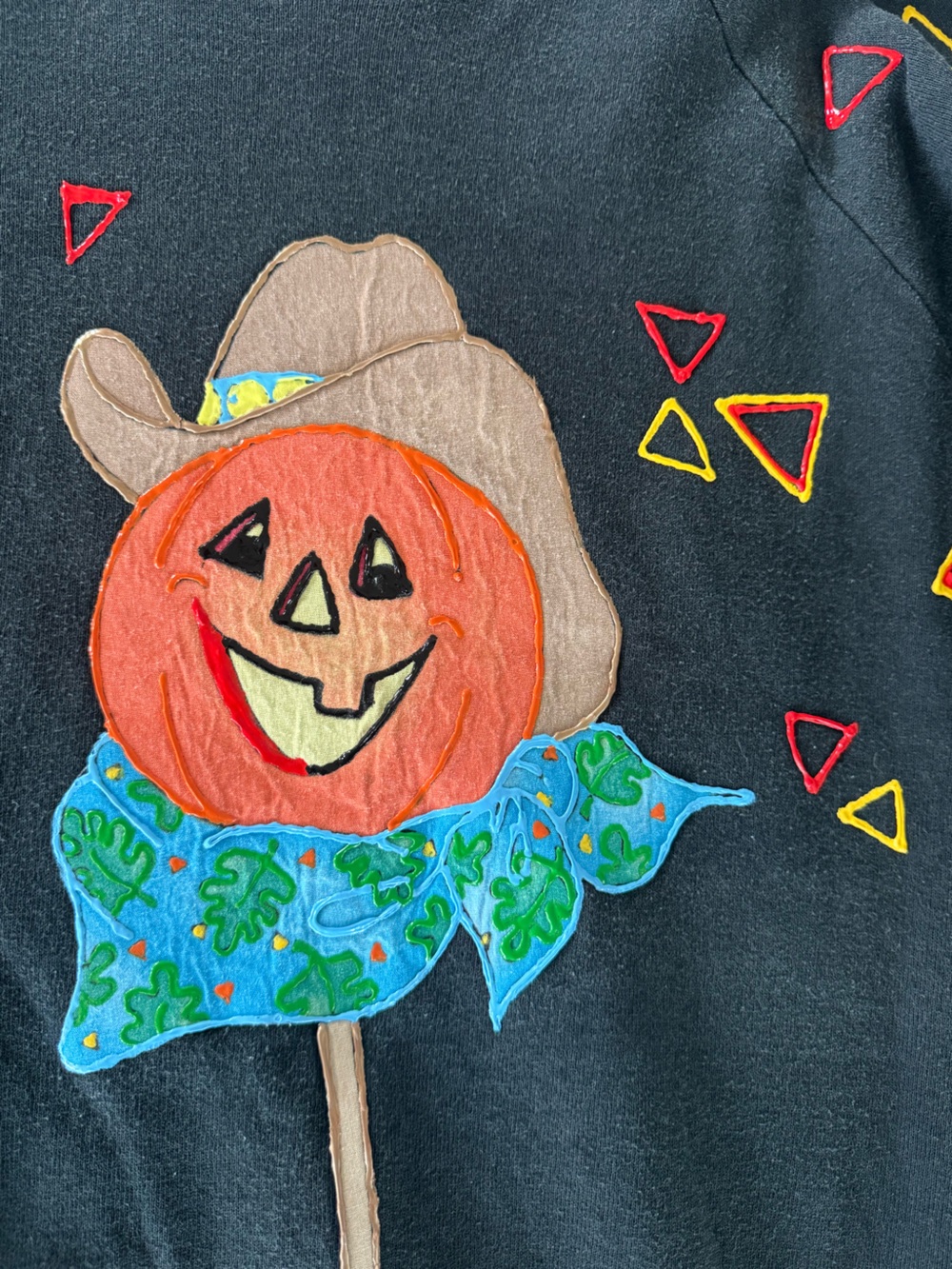 Vintage 80s 90s Fruit of the Loom Halloween Scarecrow Pumpkin Sweatshirt L USA - Picture 3 of 8